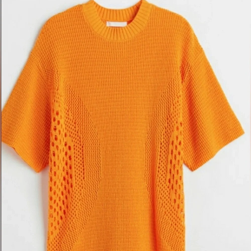 H&M Orange Crochet Cotton Knit Mini Dress Size Small New - Picture 4 of 10